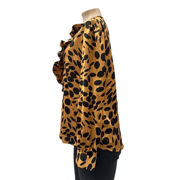 J. Crew Long Sleeve Ruffle Front Wavy Dots Popover Blouse Yellow & Black Women S - Picture 7 of 16